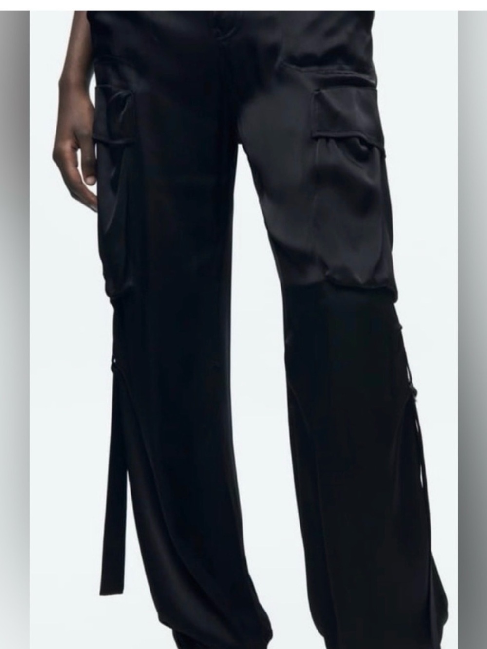 Zara Black Satin Wide-Leg Cargo Pants